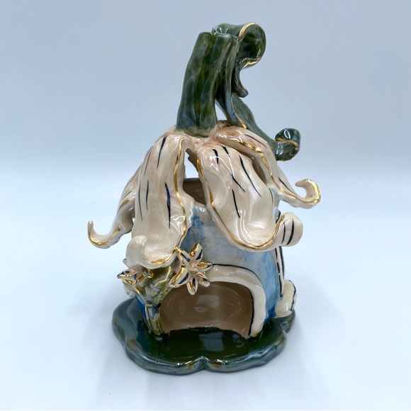 2002 Blue Sky Clayworks Fairy Lily Flower Birdhouse Tea Light Candle Holder - Picture 8 of 12